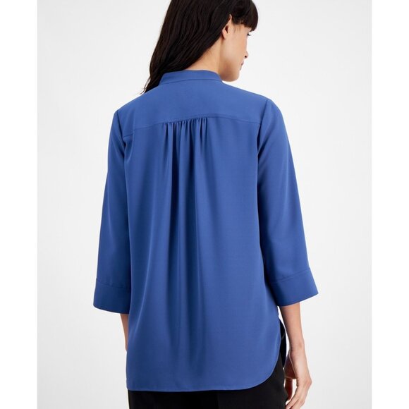 Anne Klein Women's Split-Neck 3/4-Sleeve Tunic Top Blue Size XL MSRP $89 - Picture 2 of 3